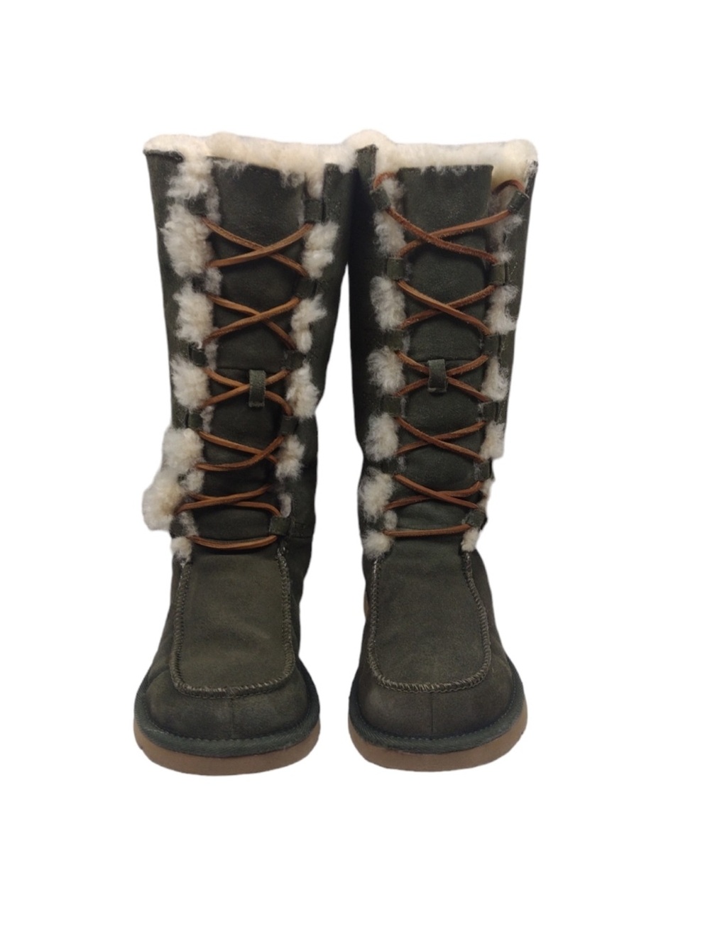 UGG Whitley Sage Green Suede Sheepskin Shearling Fur Boots Size 10 - Picture 12 of 12